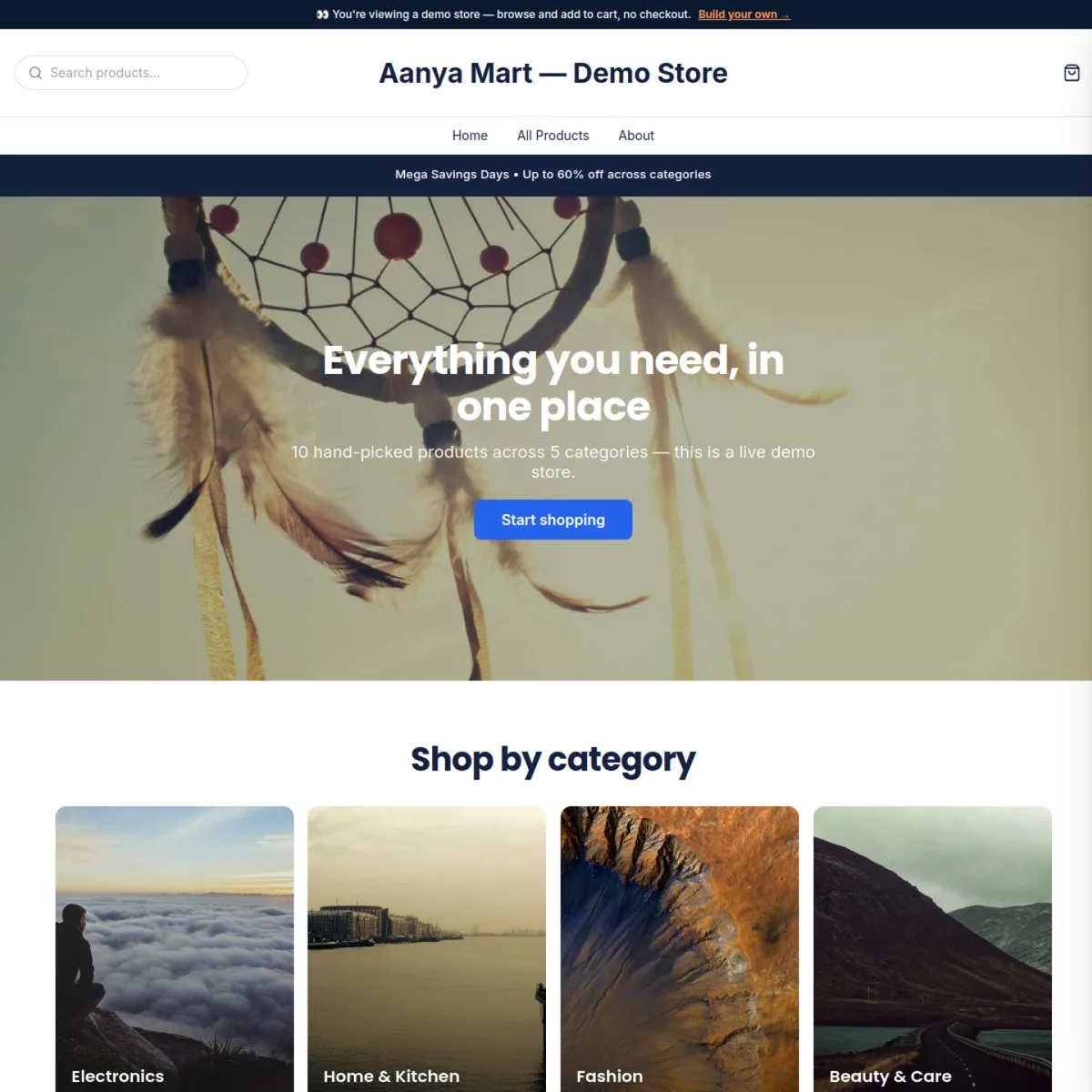 Preview of the live demo storefront